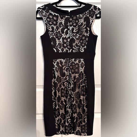 JAX Lace Overlay Sheath Knee Length Dress- Black/ Cream Size 4 - Picture 2 of 8